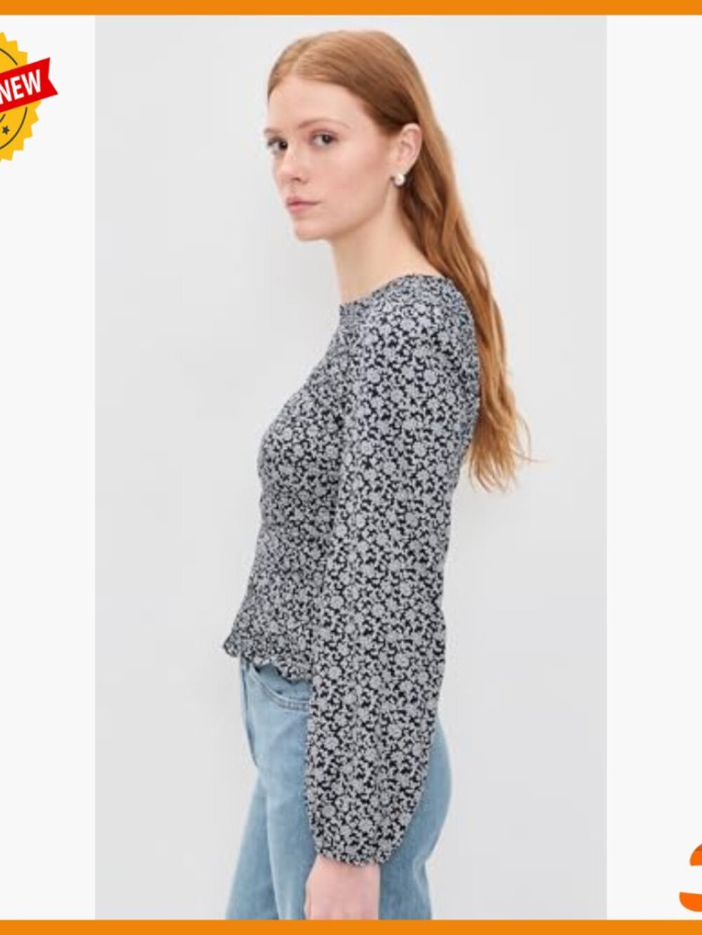 Smocked Boatneck Top with Floral Print, Lightweight Stretch Jersey Fabric - Picture 5 of 6